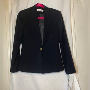 NWT Calvin Klein Navy Blue One Button Suit Blazer w/ Shoulder Padding Size 6